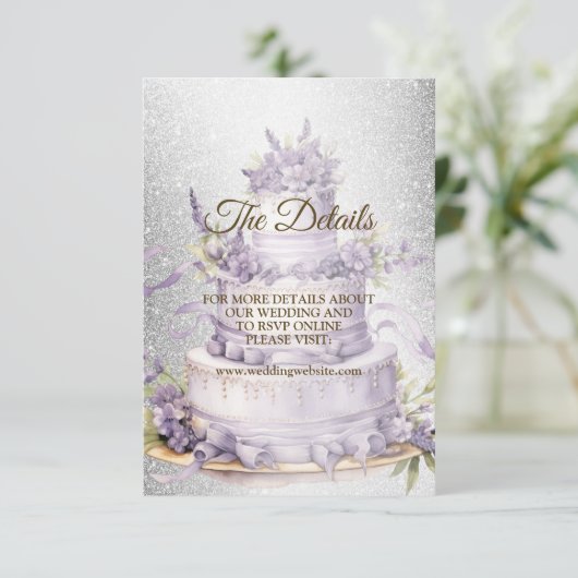 パーティーケーキラベンダーフローラエレガントな結婚式 エンクロージャーカード (スタンド正面)