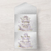 パーティーケーキラベンダーフローラエレガントな結婚式 オールインワン招待状 (内側)