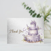 パーティーケーキラベンダーフローラ水彩エレガント サンキューカード (スタンド正面)