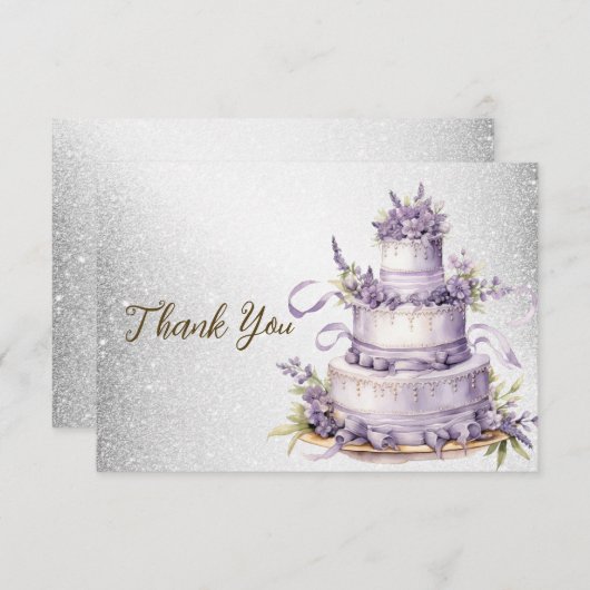 パーティーケーキラベンダーフローラ水彩エレガント サンキューカード (正面/裏面)