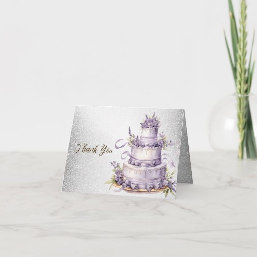 パーティーケーキラベンダーフローラ水彩エレガント サンキューカード (正面)