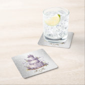 パーティーケーキラベンダーフローラ水彩エレガント スクエアペーパーコースター (インサイチュ)