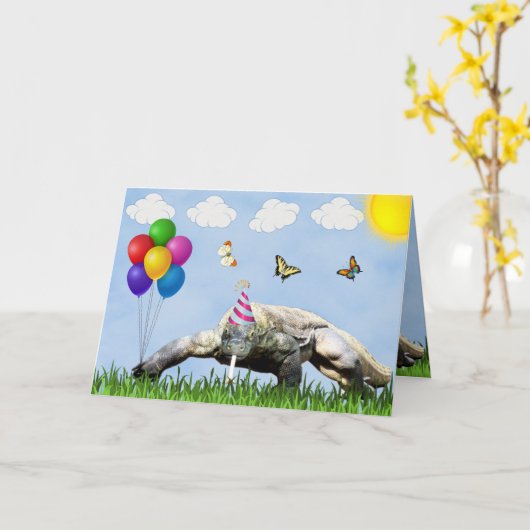 パーティーコモドドラゴンハッピーバースデーカード カード (黄色い花)