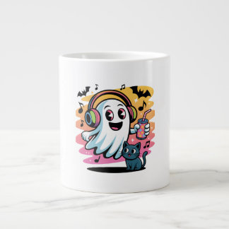 パーティーゴーストと猫のかわいいハロウィンキャラクター ジャンボコーヒーマグカップ