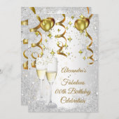 パーティーシルバー金ゴールドバルーンシャンパングリッター 招待状 (正面/裏面)