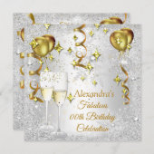 パーティーシルバー金ゴールドバルーンシャンパンスノーフレーク 招待状 (正面/裏面)