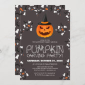 パーティーシンプルハロウィンン彫りカボチャ不気味 招待状 (正面/裏面)