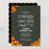 パーティーシンプルハロウィンン彫りカボチャ不気味 招待状 (正面/裏面)