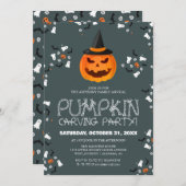 パーティーシンプルハロウィンン彫りカボチャ不気味 招待状 (正面/裏面)