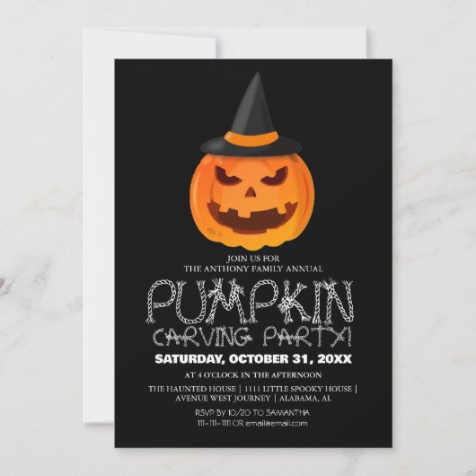 パーティーシンプルハロウィンン彫りカボチャ不気味 招待状 (正面)