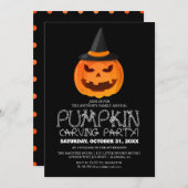 パーティーシンプルハロウィンン彫りカボチャ不気味 招待状 (正面/裏面)