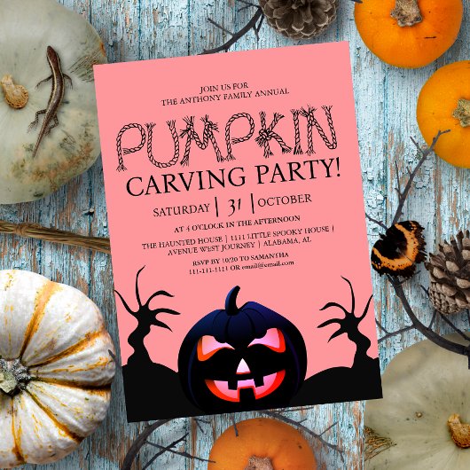 パーティーシンプルハロウィンン彫りカボチャ不気味 招待状