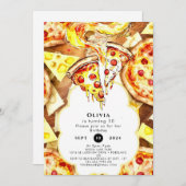 パーティーシンプルピザ誕生日 招待状 (正面/裏面)