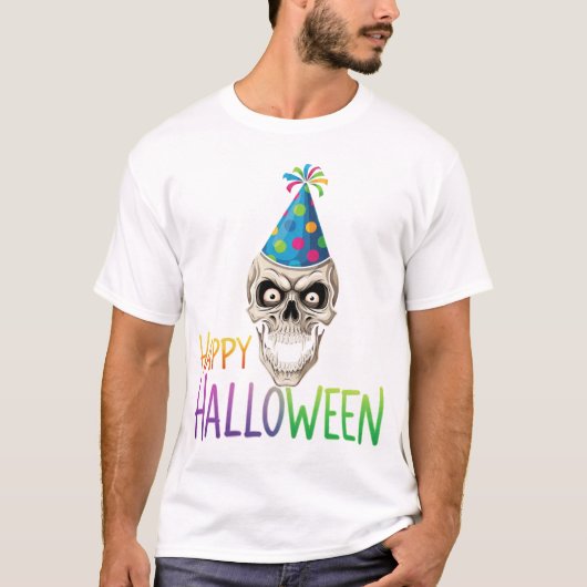 パーティースカル(ハロウィンカラフル付) Tシャツ (正面)
