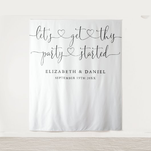 パーティースタート ハートスクリプト ウェディング フォト バックドロップ タペストリー (正面)