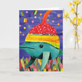 パーティースプラッシュクジラ：かわいい子供の誕生日カード カード (黄色い花)