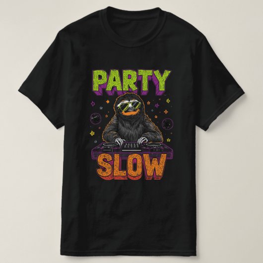パーティースローおもしろい- Sloth DJ Tシャツ (デザイン正面)