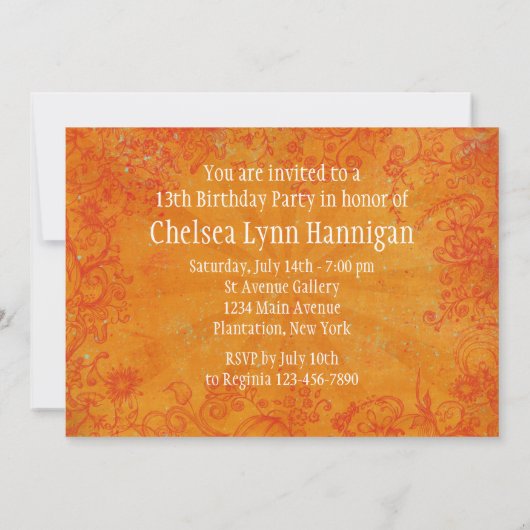 パーティータイムオレンジ13番目の誕生日招待状 招待状 (裏面)