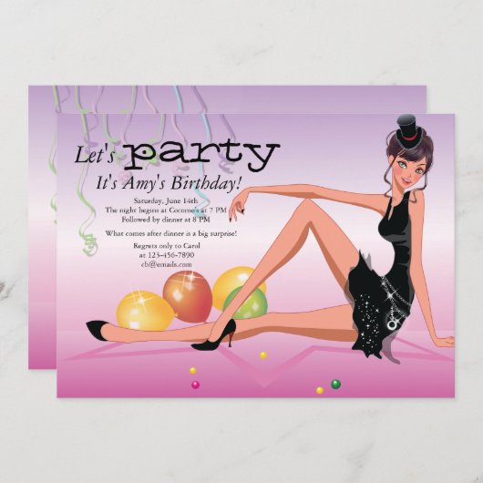 パーティータイムガールズ誕生日招待状 招待状 (正面/裏面)