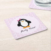 パーティータイムガールペンギン スクエアペーパーコースター (アングル)