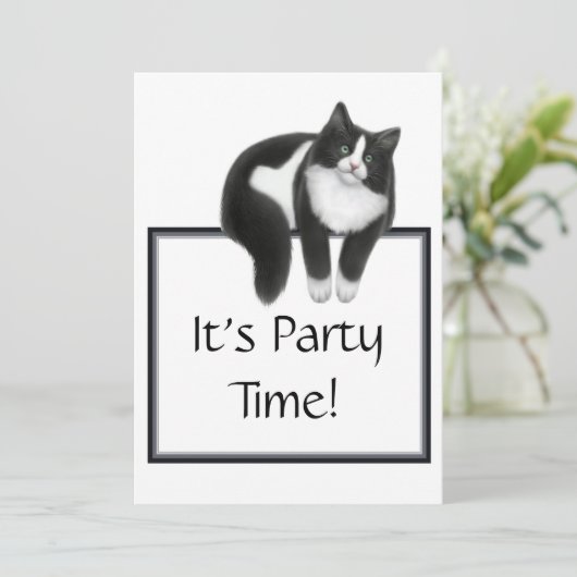 パーティータイムタキシードキャット招待状 招待状 (スタンド正面)