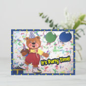 パーティータイムテディベアカスタム招待状 招待状 (スタンド正面)