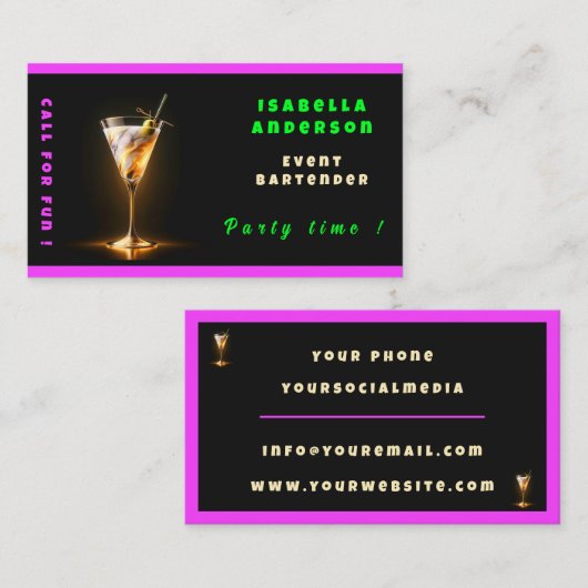 パーティータイムネオントレンディーパーソナライズされたプロフェッショナル 名刺 (正面/裏面)