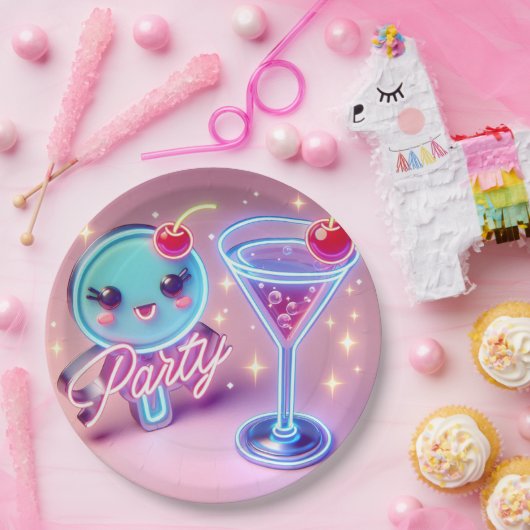 パーティータイムネオンピンク ペーパープレート (パーティー)