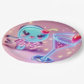 パーティータイムネオンピンク ペーパープレート (アングル)