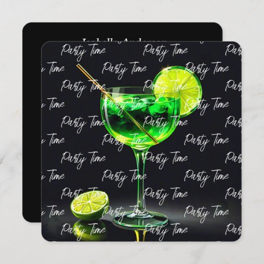 パーティータイムネオン人気があるパーソナライズされた 招待状 (正面/裏面)