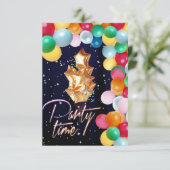 パーティータイムバルーンの壁の青い輝くカーテン 招待状 (スタンド正面)