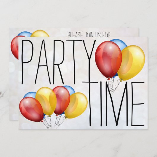 パーティータイムバルーン誕生日パーティー 招待状 (正面/裏面)