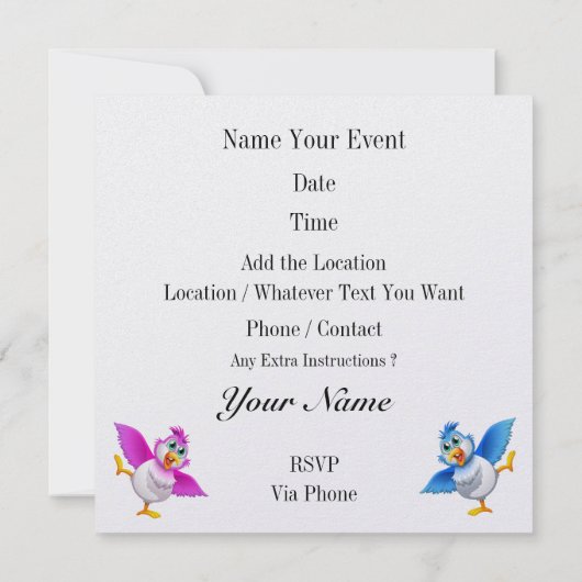 パーティータイムバード – 最後にフリー招待状 招待状 (裏面)