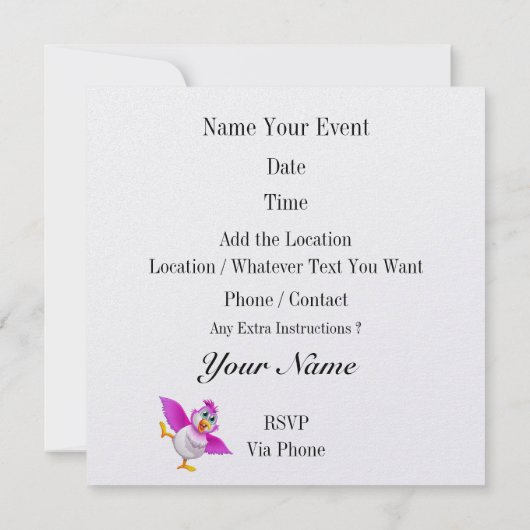 パーティータイムバード – 最後にフリー招待状 招待状 (裏面)