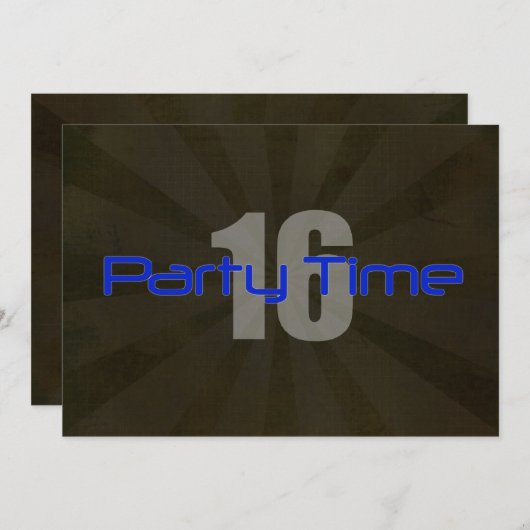 パーティータイムブラックグレーボーイ16th誕生日招待状 招待状 (正面/裏面)