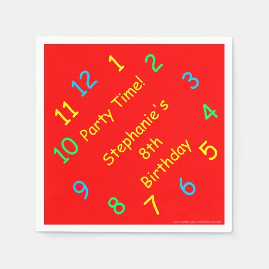 パーティータイム紙ナプキンズ第8誕生日、レッド スタンダードカクテルナプキン (正面)