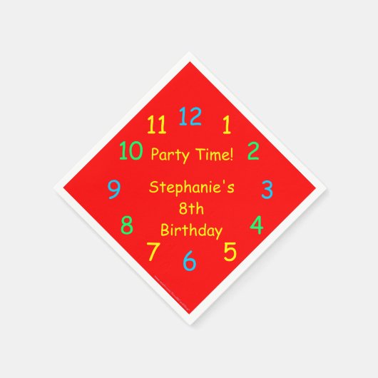 パーティータイム紙ナプキンズ第8誕生日、レッド スタンダードカクテルナプキン (角)