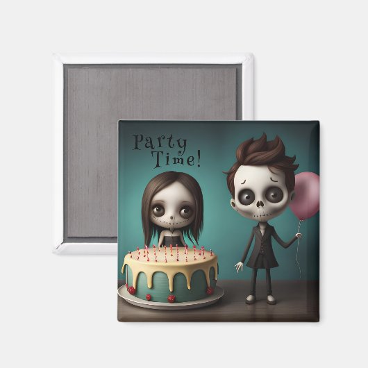 パーティータイム!スケルトンの友達とお誕生日ケーキ マグネット (正面/裏面)