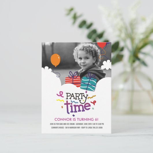 パーティータイム フォト バースデー ご招待 ポストカード (スタンド正面)