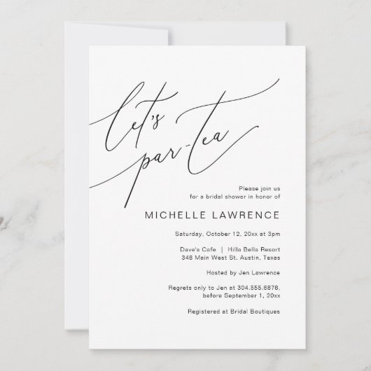 パーティータイム！ ブライダルシャワーパーティーのお祝い 招待状 (正面)