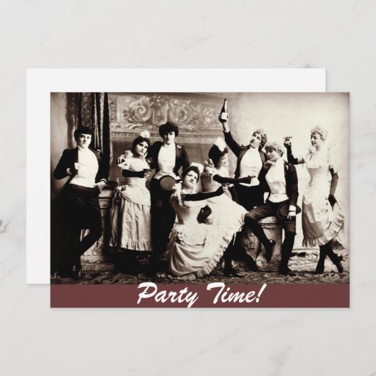 パーティータイム ヴィンテージ 女性のお祝い 招待状 (正面/裏面)