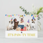 パーティータイム 犬テーマの誕生日 5枚の写真カード 招待状 (スタンド正面)
