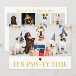 パーティータイム 犬テーマの誕生日 5枚の写真カード 招待状