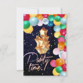 パーティータイム 青いスパークルカーテン 風船の壁 招待状 (正面)