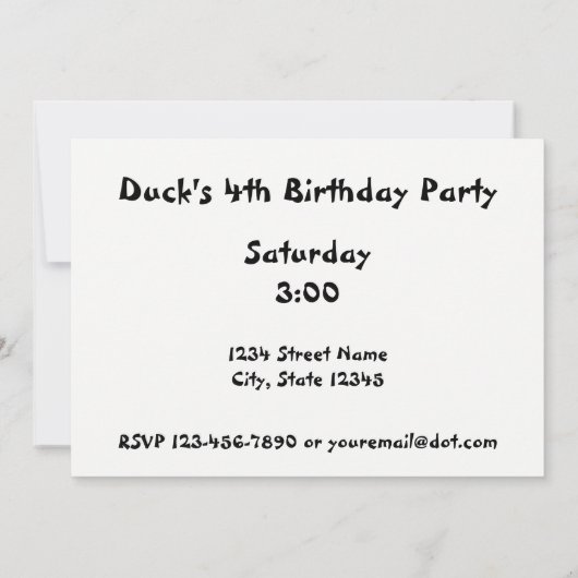 パーティーダック誕生日招待状 招待状 (裏面)