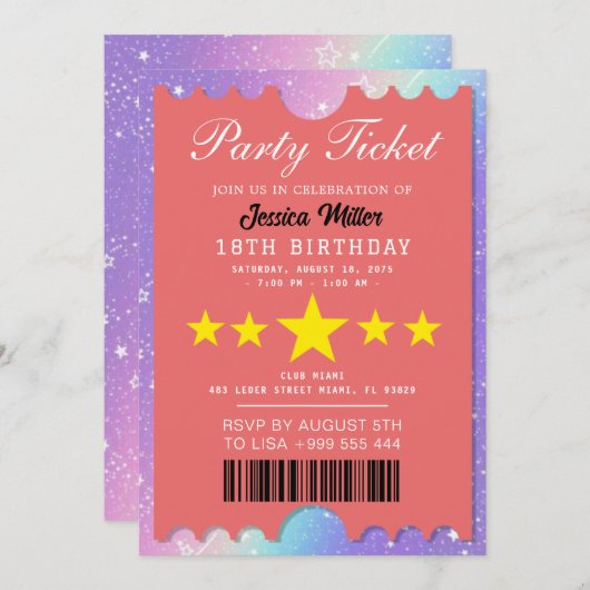 パーティーチケット招待状 招待状 (正面/裏面)