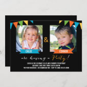 パーティーツーガ誕生日招待状-黒 招待状 (正面/裏面)