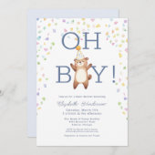 パーティーテディベア男の子の赤ちゃんシャワー招待状 招待状 (正面/裏面)