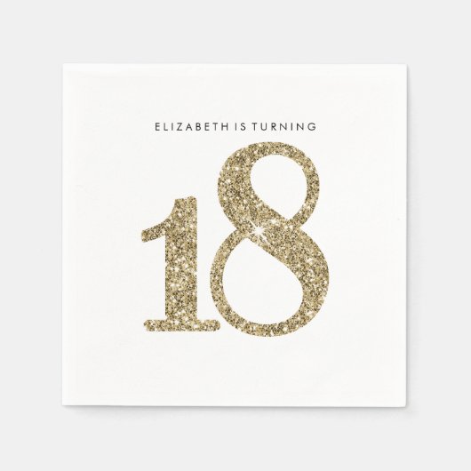 パーティーテーブル大年齢18モダン金ゴールドグリッター スタンダードカクテルナプキン (正面)