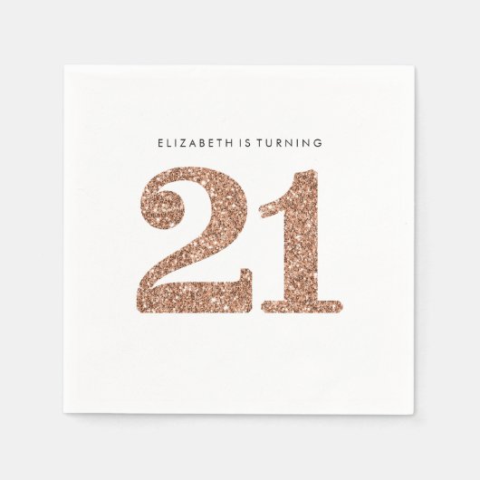 パーティーテーブル大年齢21モダンバラ金ゴールドグリッター スタンダードカクテルナプキン (正面)